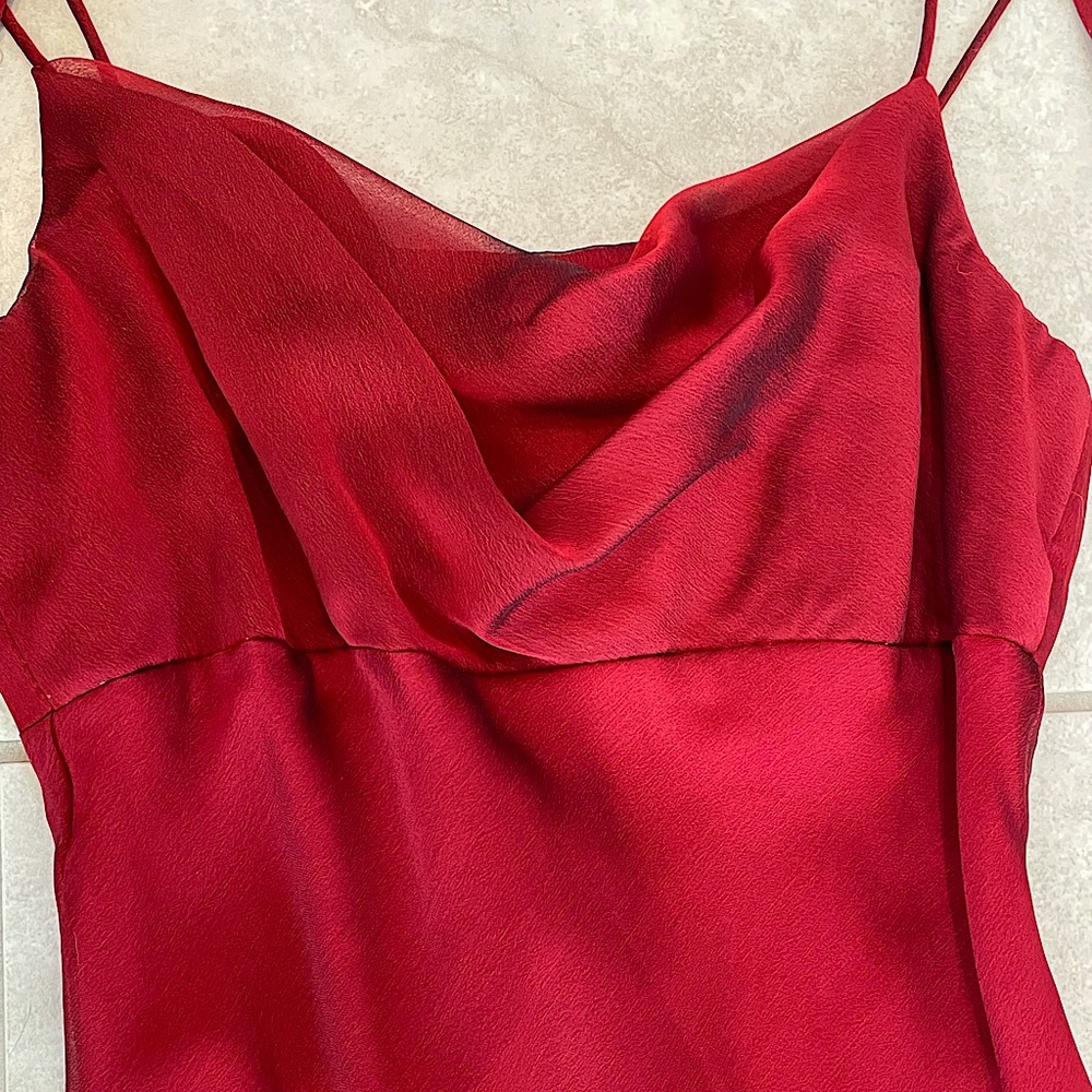 Red Floor-Length Cowl Neck Formal Dress